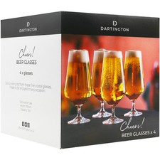 Dartington Cheers! Beer Glasses Pack of 4 Dishwasher Safe Crystal 550ml