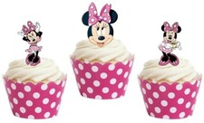24 Minnie Mouse Stand Up Cup Cake Toppers Edible Birthday Party Decorations
