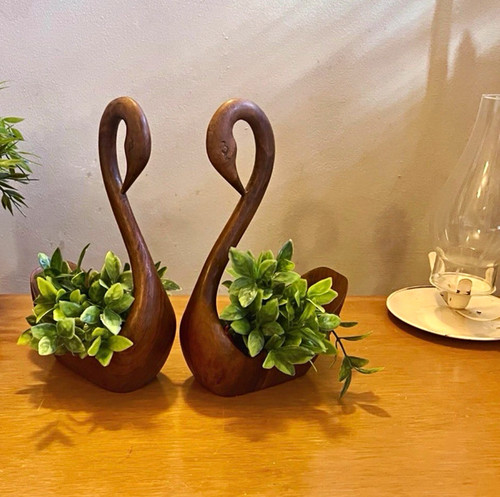 Carved wood swan - wood, dish