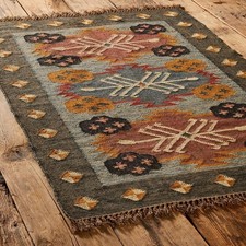 Handcrafted Boho Style Living Room Rug Handwoven Kilim Rug Wool Jute Blend