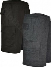 Mens Big Size Plain Gym Jogger Shorts Cargo Elasticated waist Zip Pockets 3-6XL