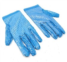 *UK Shop* TURQUOISE SEQUIN FANCY DRESS PARTY GLOVES LACE 22CM RADIUS FINGER