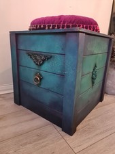 Vintage Wooden Blanket Box Storage Unit Chest Trunk Upcycled Boho Multicoloured