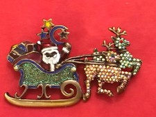 BUTLER & WILSON LARGE VINTAGE SANTA ON CHRISTMAS SLEIGH BROOCH