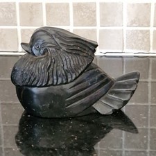 Vintage Chinese Black Stone Carving of mandarin duck, Paperweight 