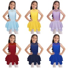 UK Girls Sparkly Figure Ice Skating Dress Ballet Dance Gymnastics Leotard Skirt