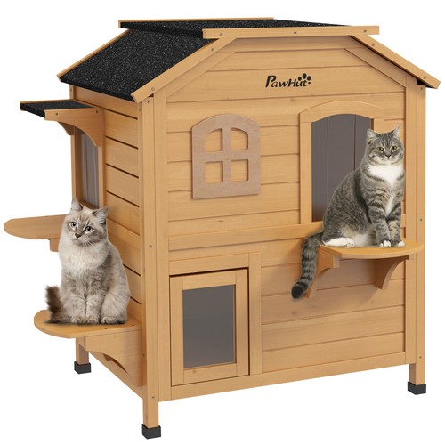 Pawhut wooden cat - wooden, house