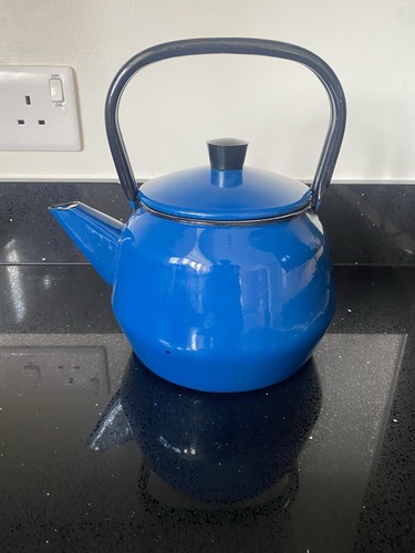 Vintage blue enamel kettle - vintage,