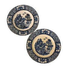 2 x Swinnertons Olde Alton Ware Blue & White Pagoda Side Plates 6.8ins 1920,s