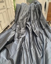 Pure Dupion Silk Curtains BLUE Grey /Steel Blue, Huge, 98"W x 90" L, Superb cond