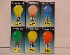 25watt Coloured GLS Light Bulbs BC (B22) or ES(E27) X 5 Crompton Quality branded