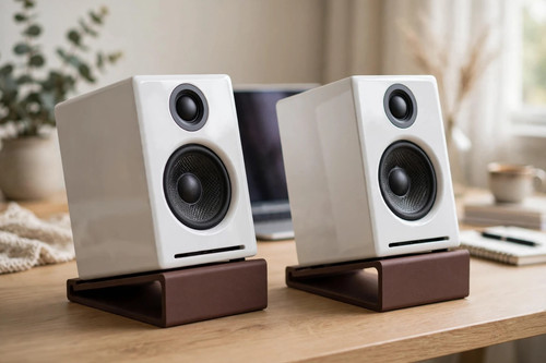 Faux wood speaker stands set - wood,