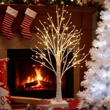 Christmas Tree Xmas White Birch Twig Tree with LED Light Indoor Outdoor 2 piece