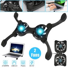 USB Cooling Fan Pad 2 Foldable Quiet Slim Cooler Fans Stand for Laptop Notebook
