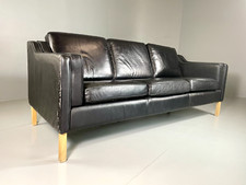 Three Seater Leather Sofa Black Vintage Danish Mogensen MCM Retro EB5864 M3SS