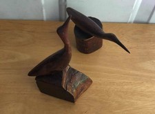 Pair of Handcarved Wood Shore Birds on Bases (estate sale find)