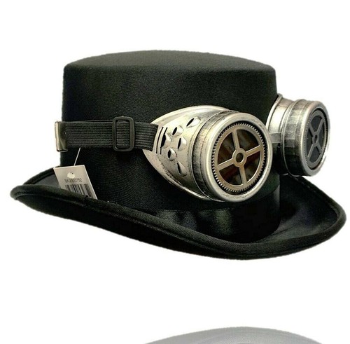 Black top hat silver - black, goggles