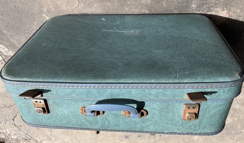 1960s turquoise vinyl suitcase - 1960s,