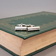 Bar Cylinder with crystal design Vintage cufflinks, stainless steel, LL-154