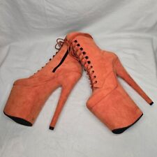 Pole Boots Faux Suede 8" Heel Pole Dance Boots Round Toe In Orange BNIB