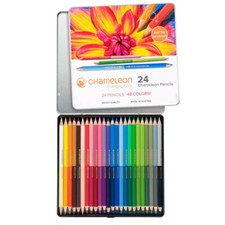 NEW Chameleon Double Ended Coloured Pencils Tin Set 48 Colours! Colouring School
