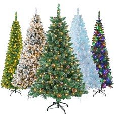 4/5/6/7ft Christmas Tree with Lights Prelit Xmas Artificial Bushy Party Decor UK