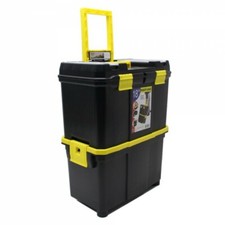 18" Double Mobile Tool Box Pull Along Trolley on Wheels Parts Organiser NEW