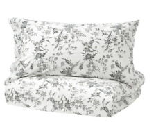 IKEA ALVINE KVIST BEDDING SET DUVET COVER WHITE GREY FLORAL 100% COTTON