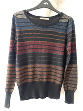 Vintage M&S Black / Multi Striped Lurex Knit Pullover Jumper Size 10