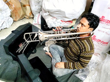 TROMBONE 3 VALVE OF PURE BRASS METAL IN CHROME POLISH+CUSHION BOX+ FREE SHIPPING