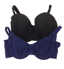 M&S Women's Bra Bundle X2 Size 38DD Black & Blue Underwired New F1