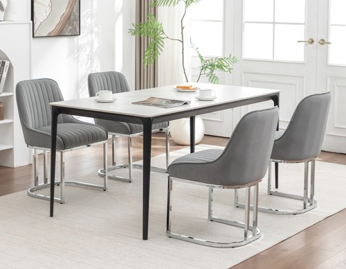 Set grey velvet dining - 4,