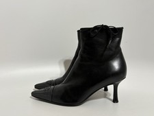 Vtg Chanel Black Leather Ankle