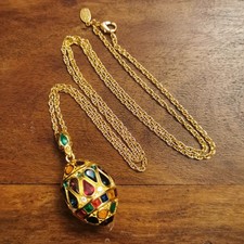 Vintage Signed Joan Rivers Large Multicoloured Egg Pendant On 30" Chain