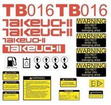 Decal Sticker Set Takeuchi TB016 Mini Digger Excavator Decal Set