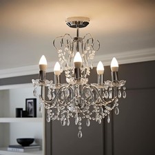 5 Way Crystal Chandelier Chrome Ceiling Light Genuine K5 Glass Jewels LED Bulbs