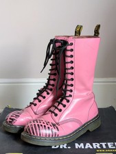 Dr Martens Pink Lace up Boots With Black Sole Print Size 6 Vintage