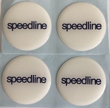 SPEEDLINE ALLOY WHEEL CENTRE CAP DOMED STICKERS X4 HUBS CAR WHITE BLUE 60mm