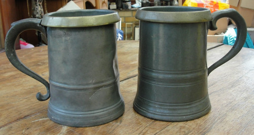 Pair antique pewter tankards - pair,