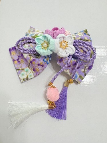 Purple floral ribbon - , hair