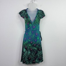 Matthew Williamson X H&M Wrap Dress Womens XS Peacock Feather Artsy Abstract Y2K