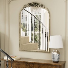 Retro Wall Mirror Antique Handcrafted Flowered Crown Arched Wall Mantle Mirror