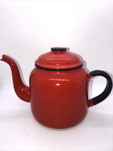 Vintage red enamel tea - vintage, pot