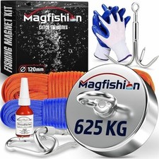 Magnet Fishing Kit 625KG 1400LB Strong Neodymium Magnet, 2 Ropes, Hook, Gloves