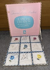 Nine Assorted Vintage Embroidered Fine Cotton Ladies Hankies Boxed