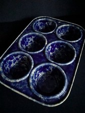 VTG Bennington Pottery Spongeware Style Muffin Pan Blue Extra Large Cups