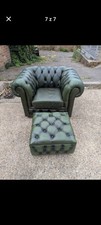 Antique Green Leather Chesterfield Club Chair And Stool