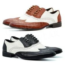 New Mens Two Tone Oxford Brogues Lace Up Formal Gangster Shoes Wingtip Spats UK