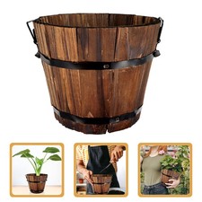 Wood Barrel Planter Small Round Vegetable Planter Carbonized Wood Pot for Garden