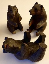 SUPERB TRIO OF ANTIQUE BLACK FOREST BEARS HANDCARVED WOOD - c.1930’s